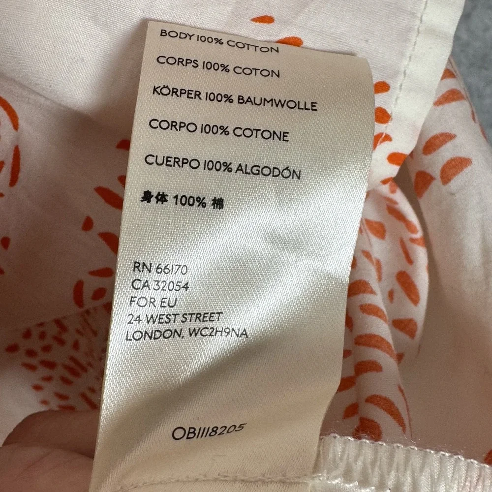 Anthropologie Moglea Womens XS White Orange Cotton Puff Sleeve Ruffle Blouse